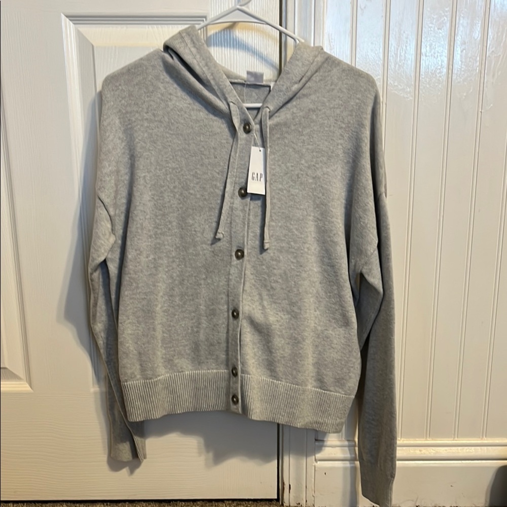 GAP Gray Cardigan Sweater with Hood and Long Sleeves